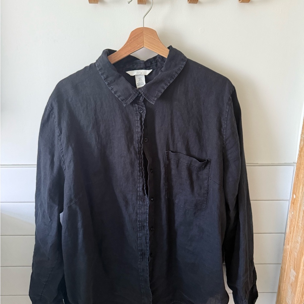 H&M black Linen Boxy Button Down Shirt